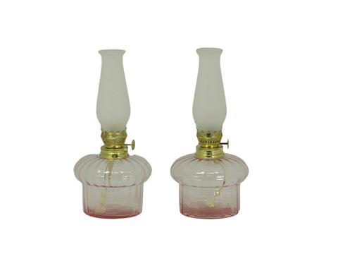 Pink Glass Oil Lamps with Frosted Chimeny, Set of 2 - Albert Estate Ltd.