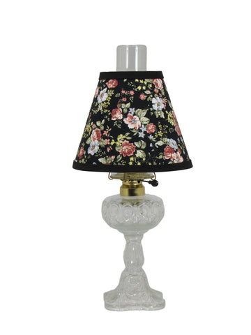 Clear Glass Electrified Glass Lamp With Black Floral Pattern Shade - Albert Estate Ltd.
