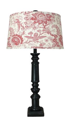 Black Spindle Table Lamp with Red Floral Oval  Shade - Albert Estate Ltd.