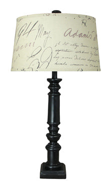 Black Spindle Table Lamp with English Script Oval Shade - Albert Estate Ltd.