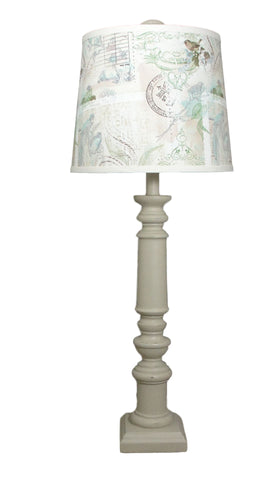 Buttermilk Spindle Table Lamp with Vintage Postal Motif Shade - Albert Estate Ltd.