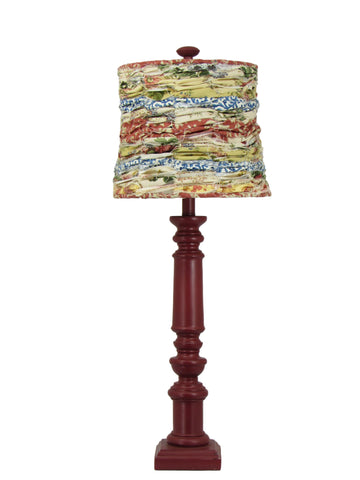 Red Spindle Table Lamp with Multi Color Rag Shade - Albert Estate Ltd.
