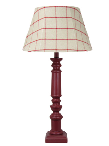 Red Spindle Table Lamp with Red Plaid Shade - Albert Estate Ltd.