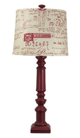 Red Spindle Table Lamp with Red Script Shade - Albert Estate Ltd.