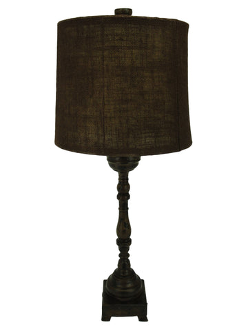 Brown Spindle Table Lamp with Burlap Shade - Albert Estate Ltd.