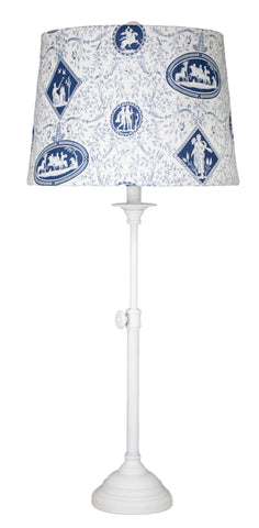 White Adjustable Table Lamp with Blue Persian Toile Shade - Albert Estate Ltd.