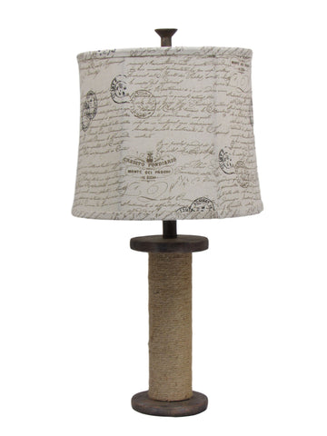 Jute Rope Spool Table Lamp with Italian Script Shade - Albert Estate Ltd.