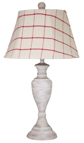 Whitewashed Metal Table Lamp with Red Plaid Shade - Albert Estate Ltd.