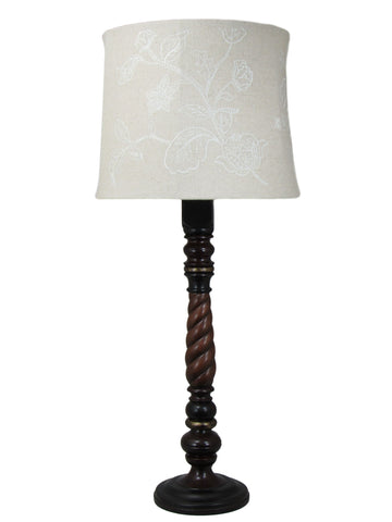 Tall Spindle Table Lamp with Floral Embroidered Shade - Albert Estate Ltd.