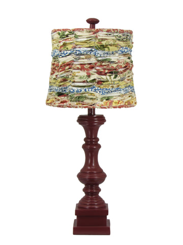 Red Spindle Table Lamp with Multi-Color Rag Shade - Albert Estate Ltd.