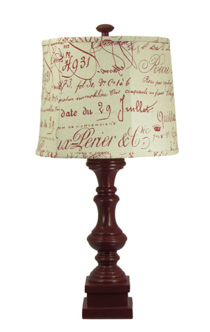 Red Spindle Table Lamp with French Script Shade - Albert Estate Ltd.