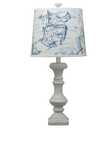 White Spindle Table Lamp with Nautical Shade - Albert Estate Ltd.