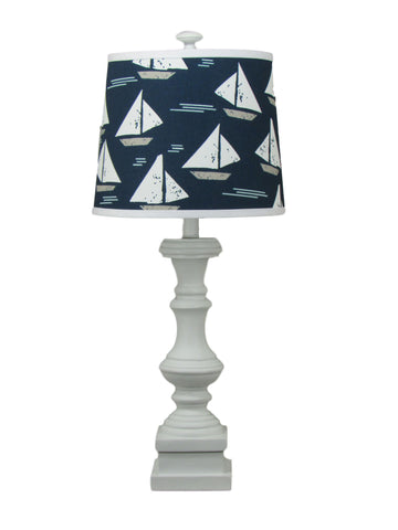 White Spindle Table Lamp with Sailboat Shade - Albert Estate Ltd.