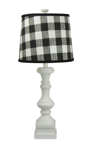 White Spindle Table Lamp with Black Buffalo Plaid Shade - Albert Estate Ltd.