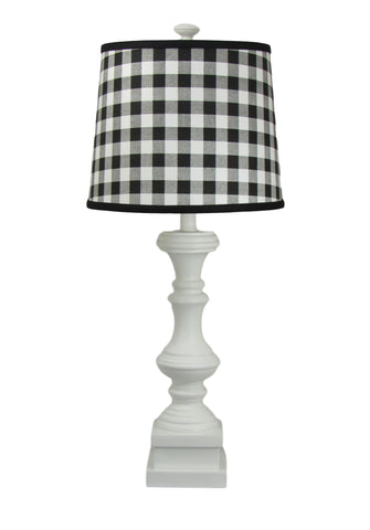 White Spindle Table Lamp with Black Checked Shade - Albert Estate Ltd.