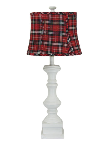 White Spindle Table Lamp with Red Plaid Shade - Albert Estate Ltd.