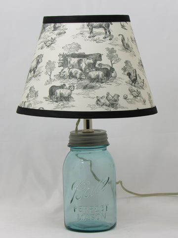 Aqua Quart Mason Jar Lamp with Farm Shade