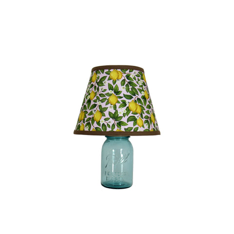 Aqua Quart Mason Jar Lamp with Lemon Print Clip-on Lamp Shade