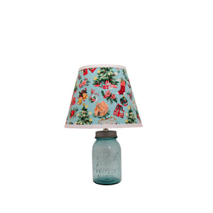Aqua Quart Mason Jar Lamp with Christmas Morning Print Lamp Shade