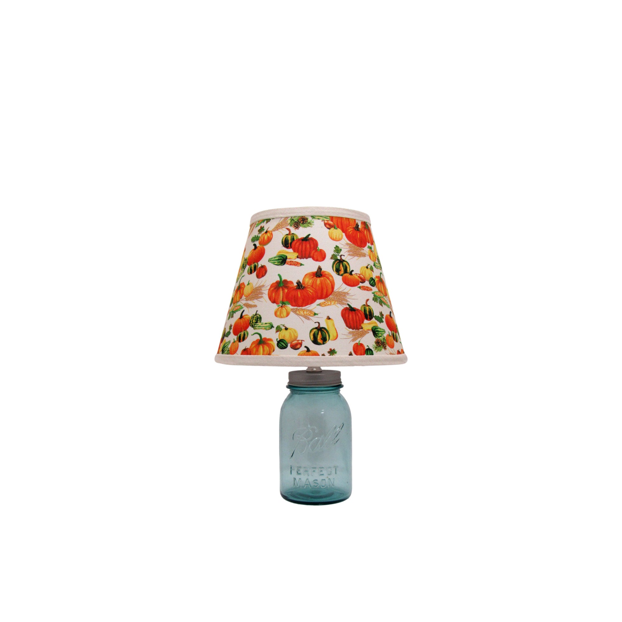 Aqua Quart Mason Jar Lamp with Pumpkin Print Lamp Shade