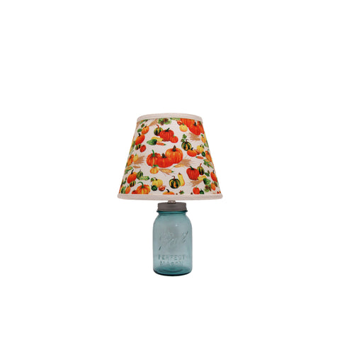 Aqua Quart Mason Jar Lamp with Pumpkin Print Lamp Shade