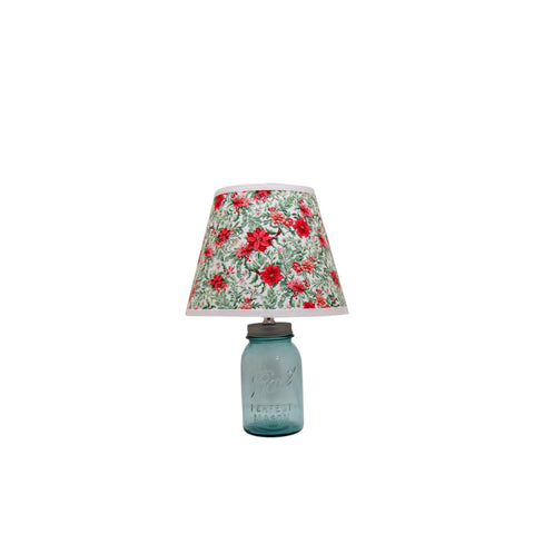 Aqua Quart Mason Jar Lamp with Poinsettia Print Lamp Shade
