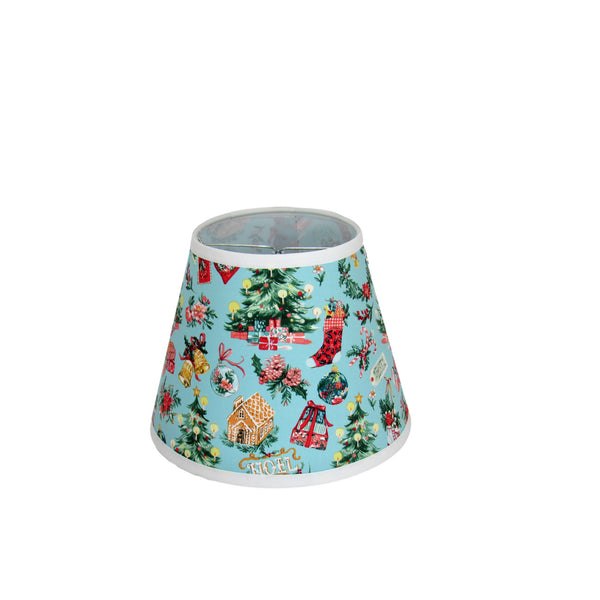 Aqua Quart Mason Jar Lamp with Christmas Morning Print Lamp Shade