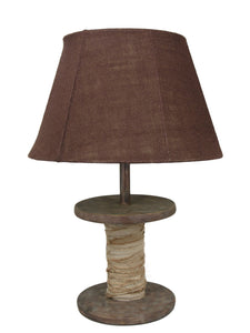 Tea Stained Spool Table Lamp with Chocolate Burlap Shade - Albert Estate Ltd.