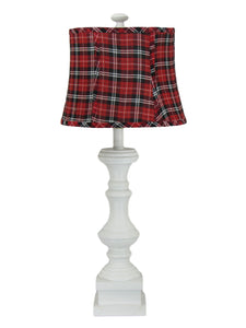 White Spindle Table Lamp with Red Plaid Shade - Albert Estate Ltd.